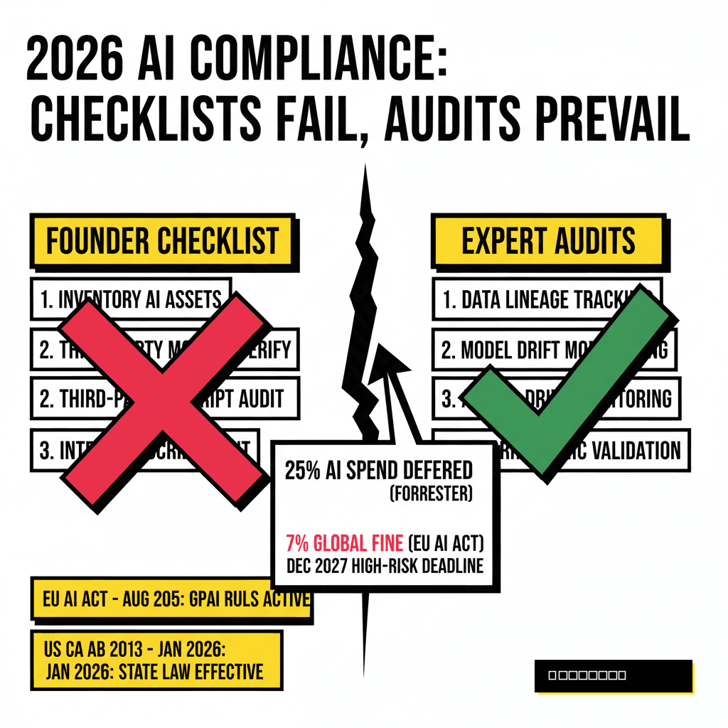 2026 AI Compliance: Founder Checklist vs. Expert Audits